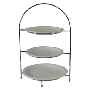 etagère 3 laags / serveerstandaard rvs inclusief 3 borden Pure wit (21-21-24cm)