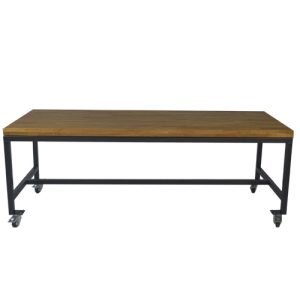 dinertafel Steel oak rollend, bovenblad hout 210x80cm hoogte 76cm