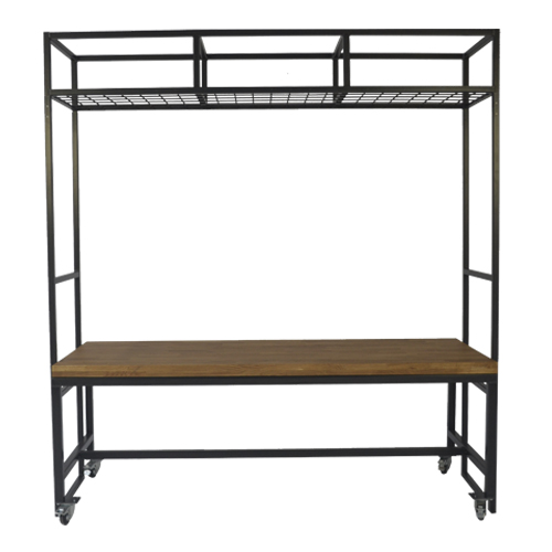 frame met dinertafel rollend Steel Oak, bovenblad hout 216x80cm hoogte 235cm frame met dinertafel rollend Steel Oak, bovenblad hout 216x80cm hoogte 235cm