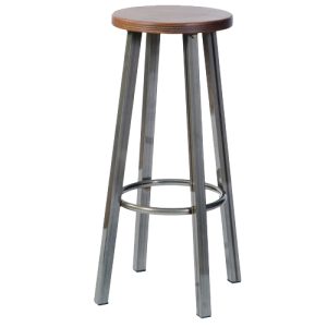 barkruk staal, zitting rond hout zithoogte 77cm