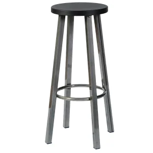 barkruk staal, zitting zwart rond zithoogte 77cm