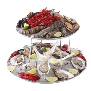 fruits de mer schaal 42cm en 28cm rond rvs op standaard