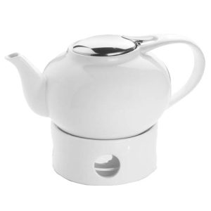 theepot wit 1ltr met warmer exclusief theelicht / waxinelicht