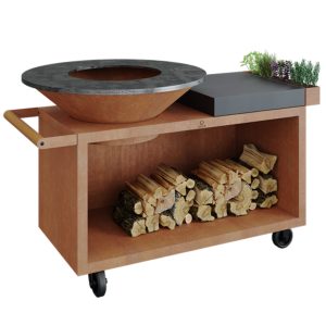 OFYR houtgestookte vuurschaal barbecue 100cm rond, 100x170x100cm (lxbxh) exclusief hout