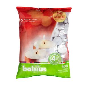 theelichten / waxinelicht Bolsius wit per 100 stuks 6 branduren*