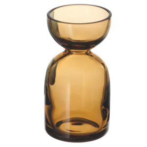 vaasje klein bruin glas 4cm rond, hoogte 9cm