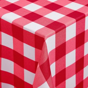tafellaken 150x150cm rood / wit geblokt
