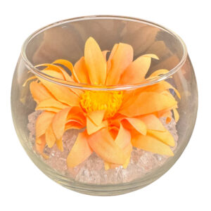 gerbera in bolvaasje helder glas 10cm rond, hoogte 8cm (kunst)