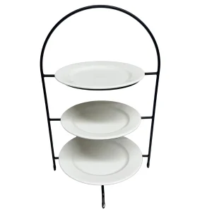 etagère 3 laags / serveerstandaard zwart inclusief 3 borden Pure wit (21-21-24cm)