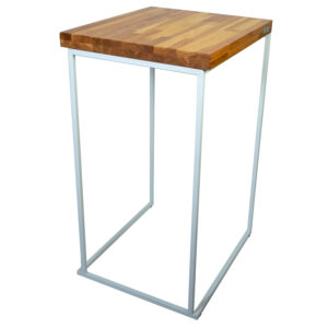 statafel Bloc white oak, bovenblad hout 60x70cm, onderstel wit hoogte 110cm