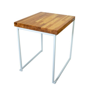 terrastafel Bloc white oak, bovenblad hout 60x70cm, onderstel wit hoogte 76cm