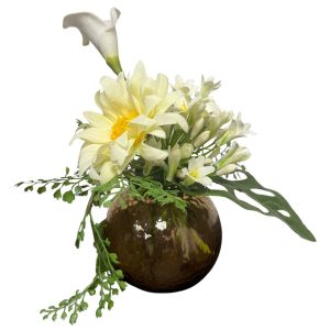 bloemdeco in bolvaasje bruin glas 11cm rond, hoogte 11cm (kunst)