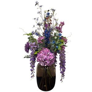 boeket bloemen in vaas groot Taupe rond 32cm, hoogte 45cm (kunst)